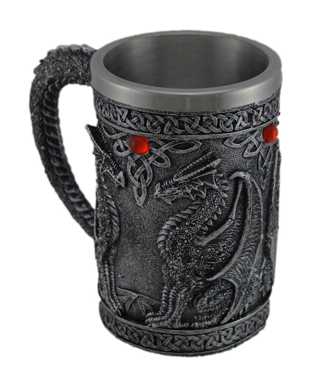 Gothic Dragon Tankard Decorative Blackened Silver Resin Mug Celtic Medieval Cup